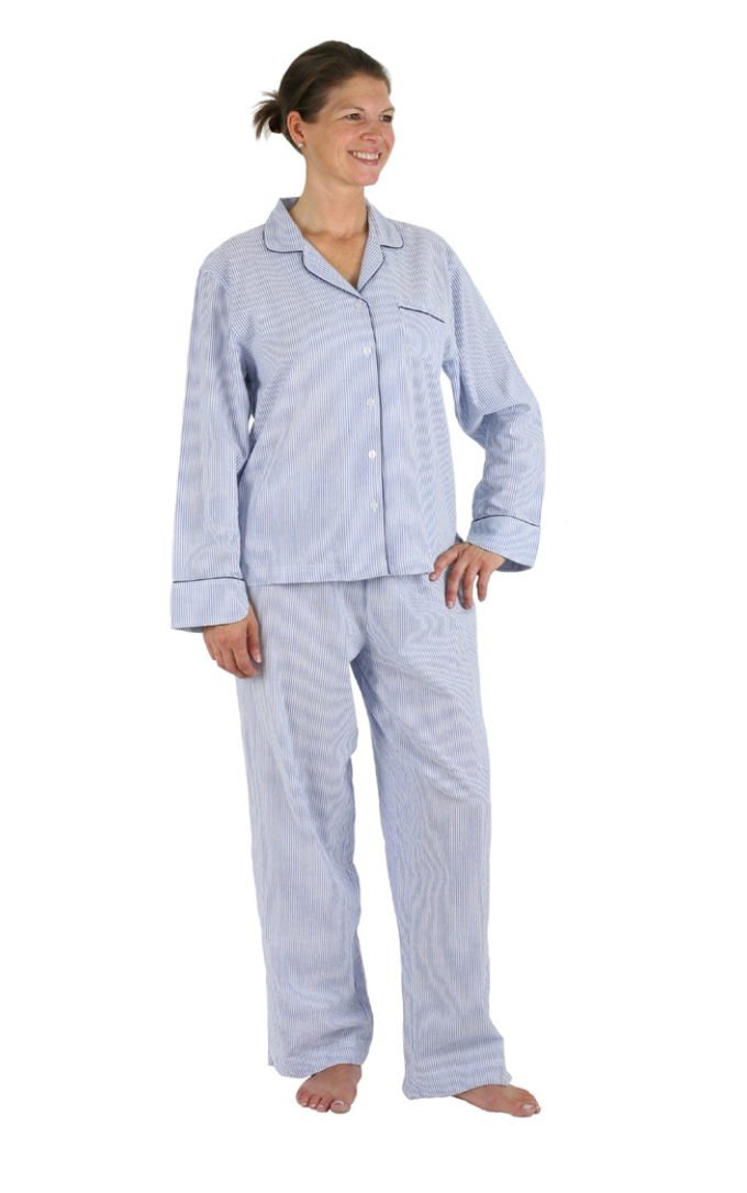 Blue Seersucker Long Pajama Set