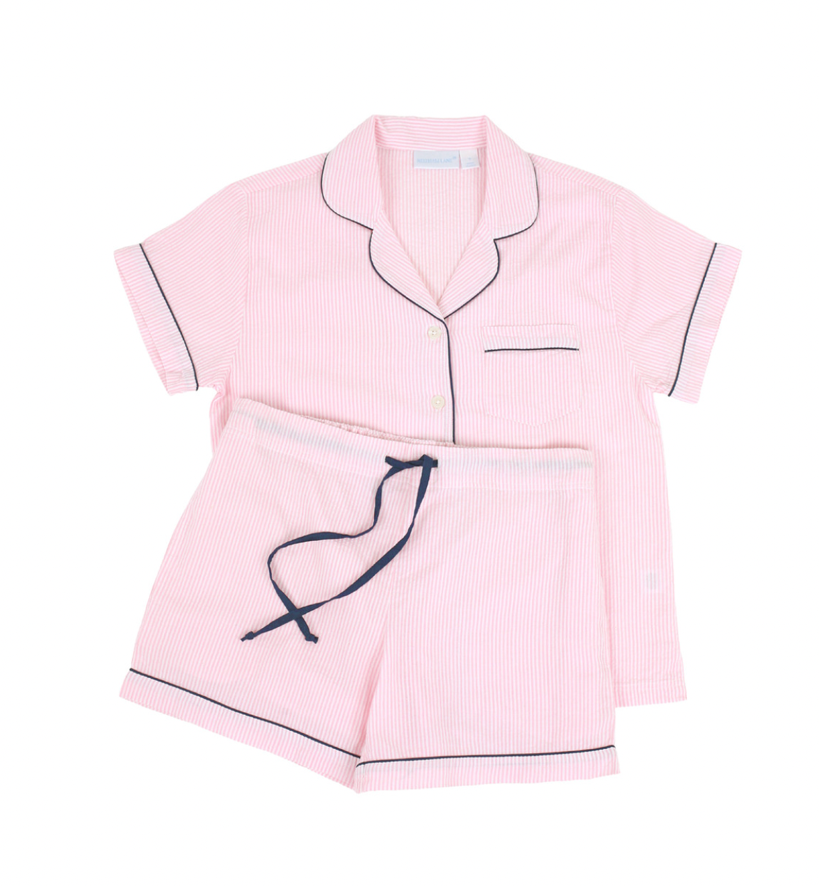 Pink and Navy Seersucker Short Pajama set