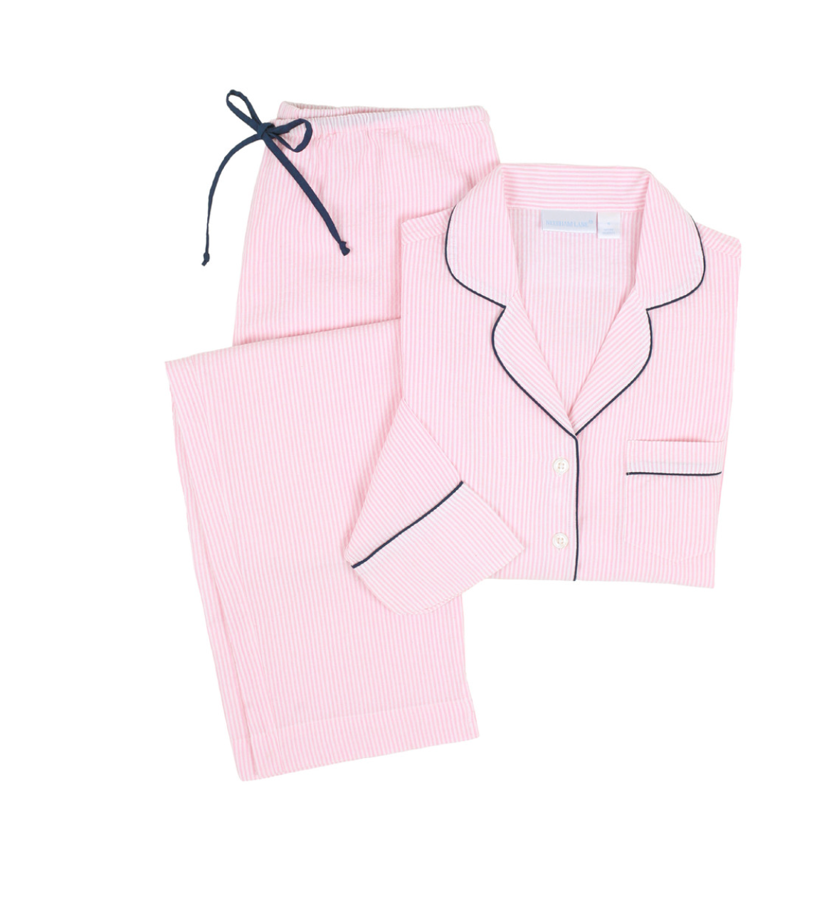 Pink and Navy Seersucker Long Pajama set