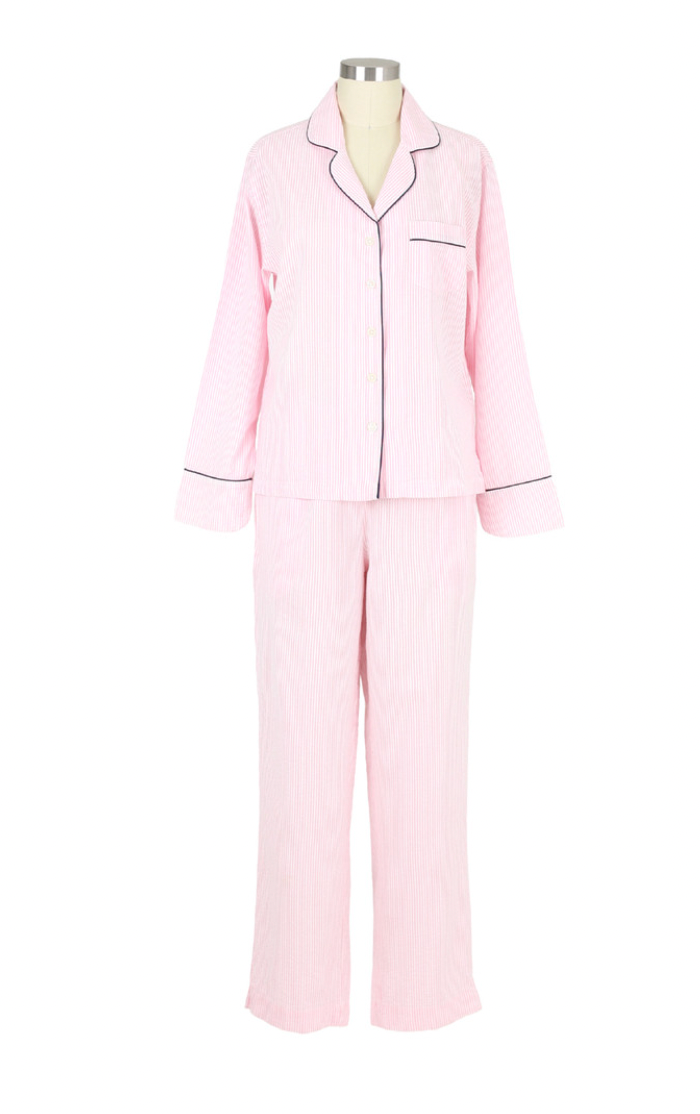 Pink and Navy Seersucker Long Pajama set