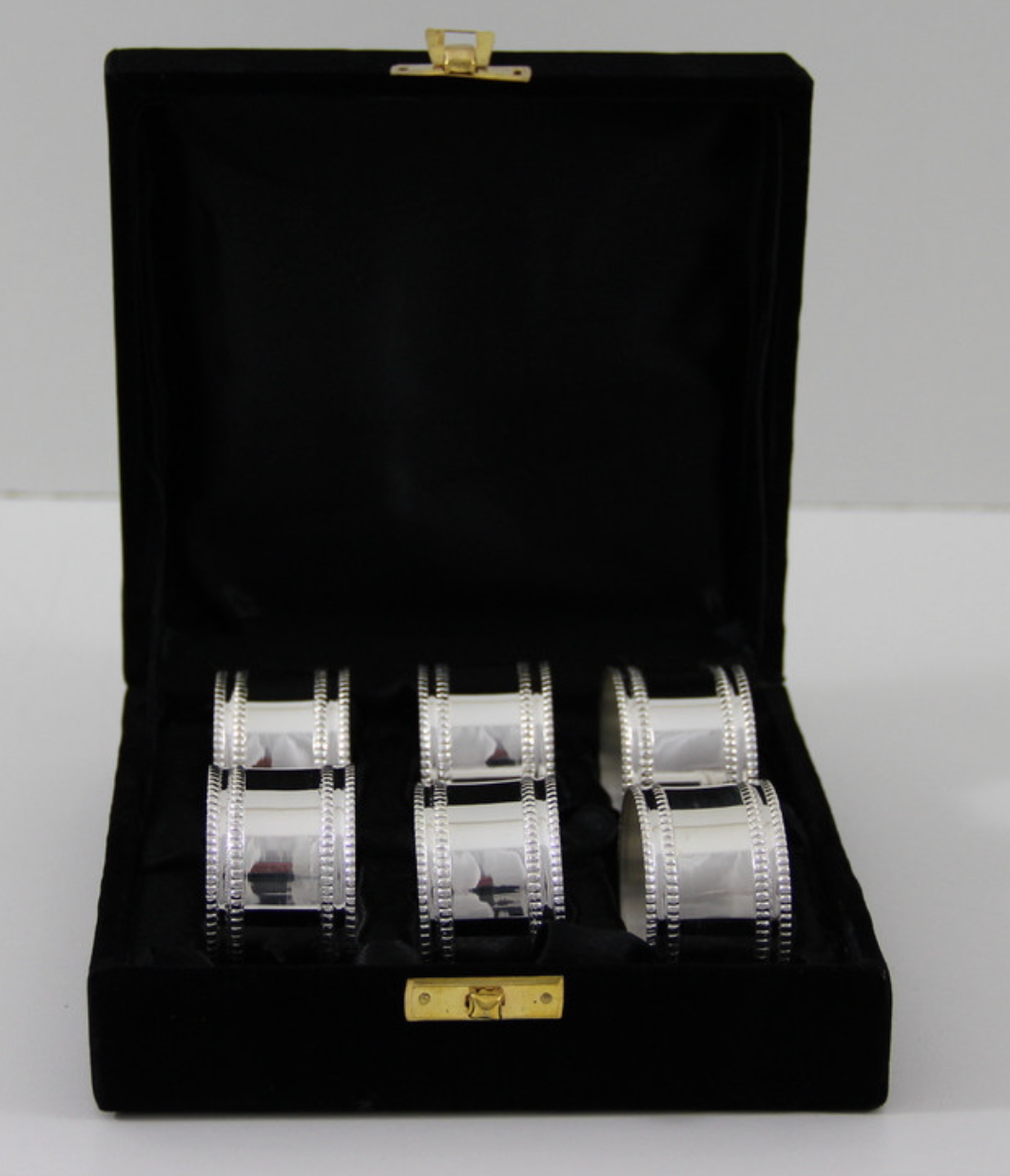 Set of 6 Napkin Rings Double Bead Silver Plate