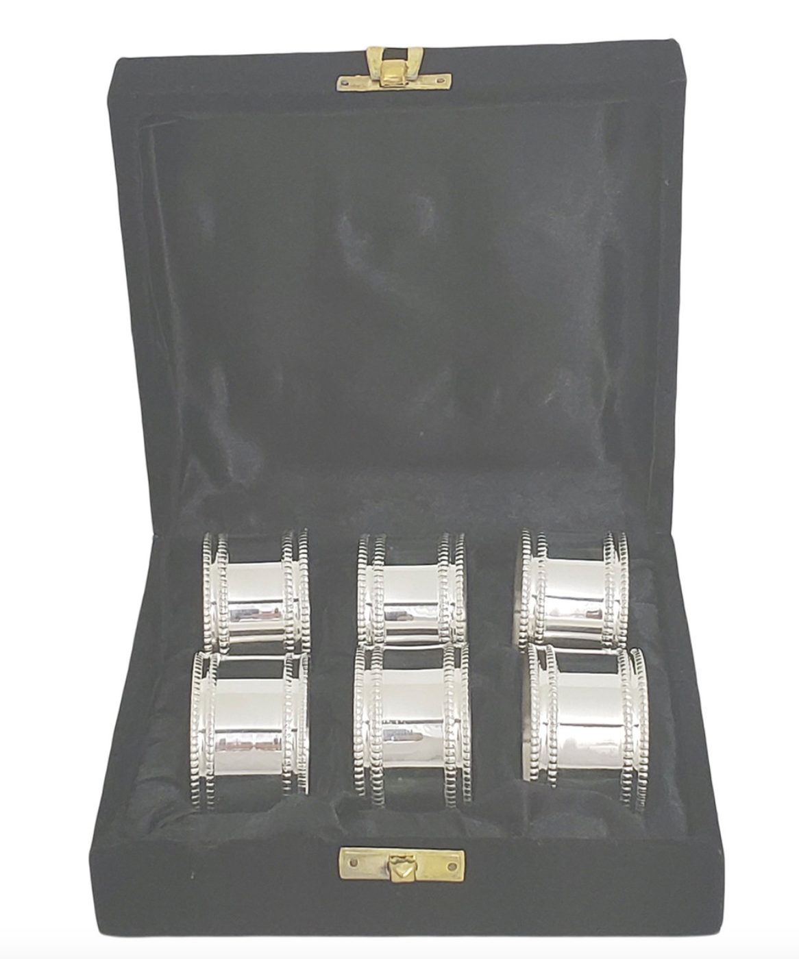 Set of 6 Napkin Rings Double Bead Silver Plate